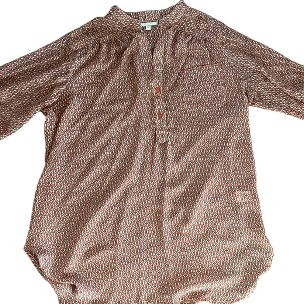 Pleione Geometric Red and White Blouse Size Large - Picture 5 of 8